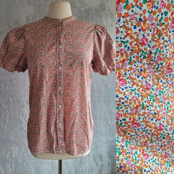 J CREW LIBERTY Eloise Floral Print Puff Sleeve Top Size 6 Button Up Classic-Fit - Picture 1 of 9
